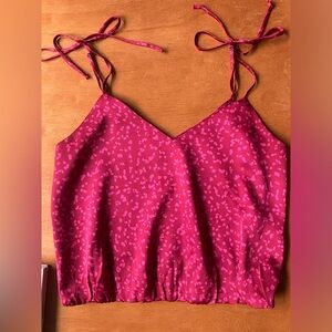Pink Satin Cropped Cami  Top - Socialite - heart detail